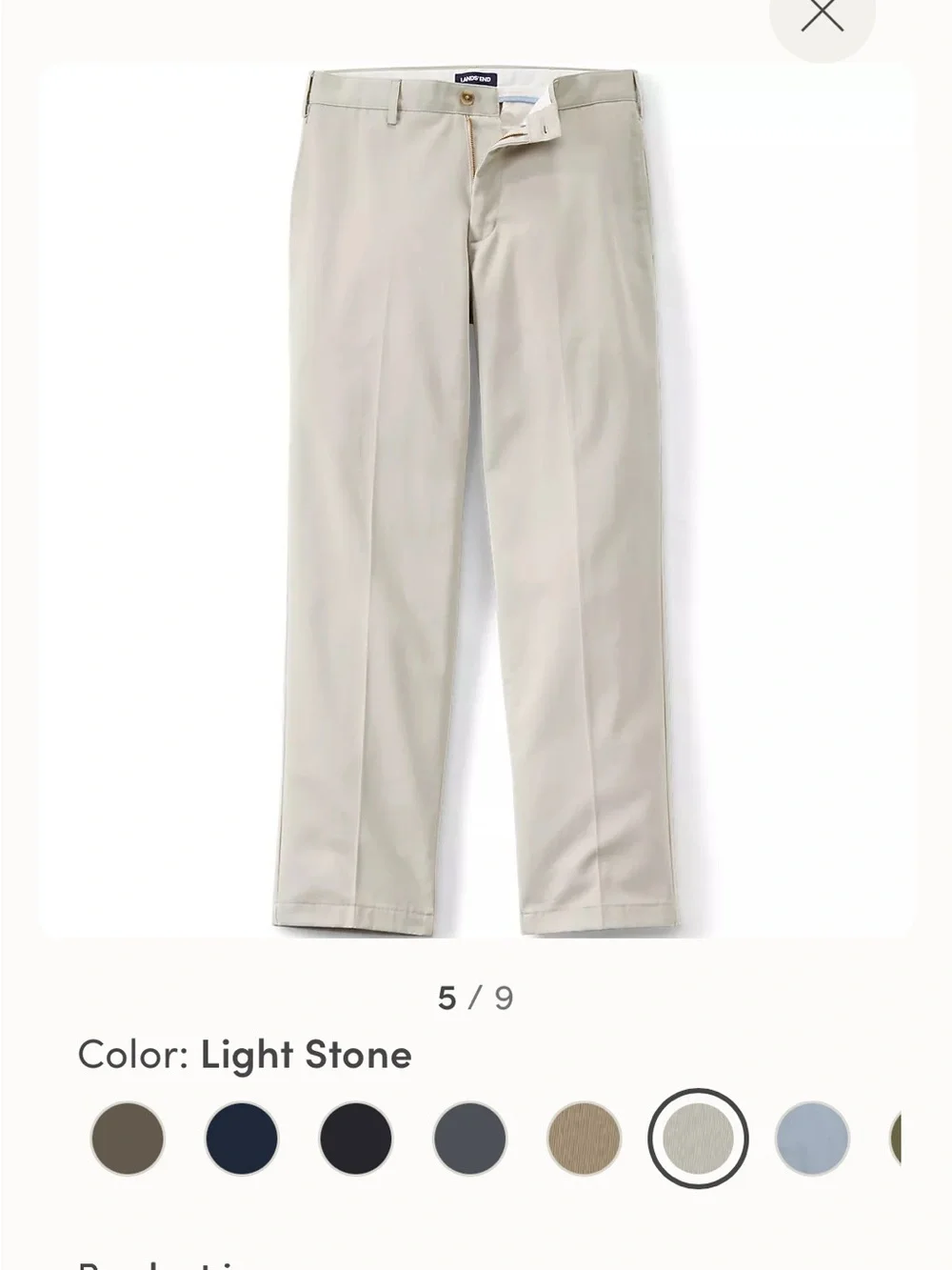 nwt Lands End no iron traditional fit chino size 35 flat/plain front